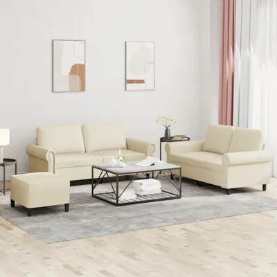 Produktbild von "im Angebot" 3-tlg. Sofagarnitur - Sofa-Set - Couchgarnitur - mit Kissen Creme Kunstleder - Klassische Sofas CC8898