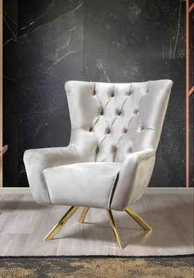 Produktbild von Chesterfield Hellgrauer Polsterssel Wohnzimmer Sessel Edelstahlfüße