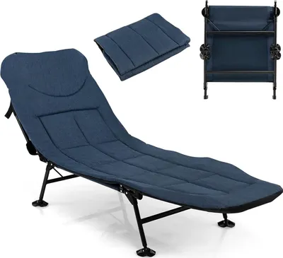 Obrázok produktu pre KOMFOTTEU Skladacie kempingové lôžko, kaprové lôžko so 6-polohovým nastaviteľným operadlom a odnímateľným matracom, kempingové lôžko s 360° otočným krytom nôh