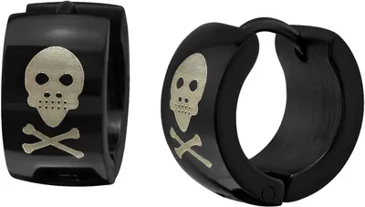 Produktbild von 316L Chirurgenstahl Klappcreolen in schwarz 13mm mit Totenkopf