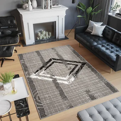Produktbild von Teppich Wohnzimmer Schlafzimmer Kurzflor Design Modern Grau Schwarz Meliert  140 x 200 cm