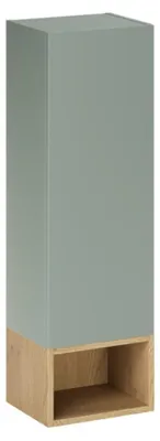 Image de Colonne de rangement OSTER 30cm – meuble suspendu vert sauge 1 porte et niche visible aspect chêne clair