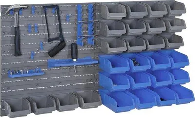 Produktbild von Famanu Werkzeugwand mit Stapelboxen - 44-teiliges Aufbewahrungssystem für Werkstatt und Garage