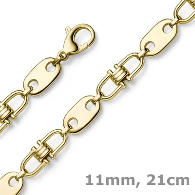 11mm-Armband-Platte-Steigbügelkette-585-Gelbgold-21cm