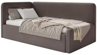 Image de Selsey Fanko – Lit pour adolescent 90 x 200 cm avec matelas, tête de lit à gauche, velours, marron