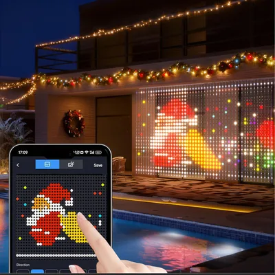 Produktbild von 2x2m Smart LED Lichtvorhang mit App-Steuerung, DIY Personalisierbaren Mustern, RGB-Farben, IP65 Wasserdicht, Musik-Sync-Licht für Weihnachten