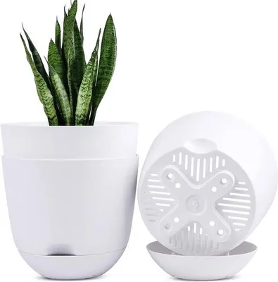 Produktbild von Famanu Pflanzenpotte, 3 Stück 25 cm Selbstbewässernde Blumentöpfe mit tiefem Schalenreservoir - Weiß