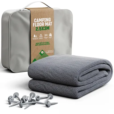 Produktbild von GardenGloss Vorzeltteppich 250x300cm Grau HDPE Camping Teppich 280g/m² Heringe
