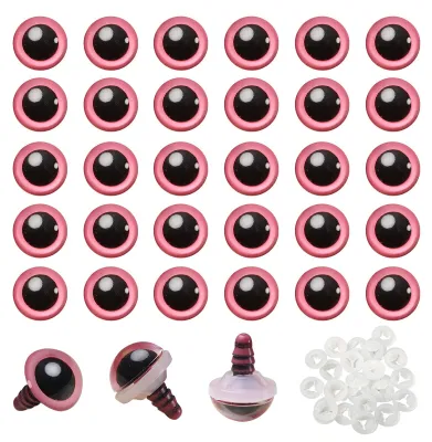 Productafbeelding van Veiligheidsogen met ringen - 30 stuks kunststof haakogen - Roze - 12 mm