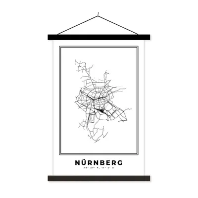 Produktbild von MuchoWow® Textilposter Stadtplan - Schwarz-weiß - Karte - Nürnberg - Deutschland 60x90 cm mit schwarzem Rahmen - Poster Wohnzimmer