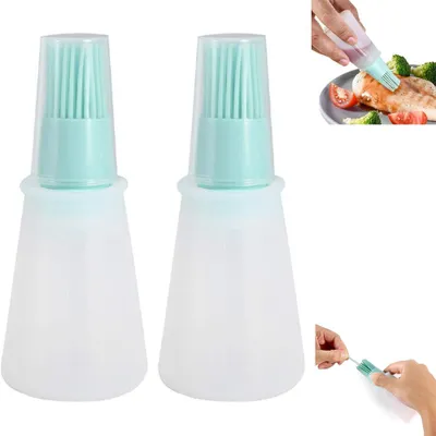 Produktbild von Silikon-Ölpinsel – 2 Stück – Grillpinsel – Backpinsel – Marinadenpinsel – Saucenpinsel – BBQ-Pinsel mit Deckel – Für Fleisch, Grillen, Backen & Kochen