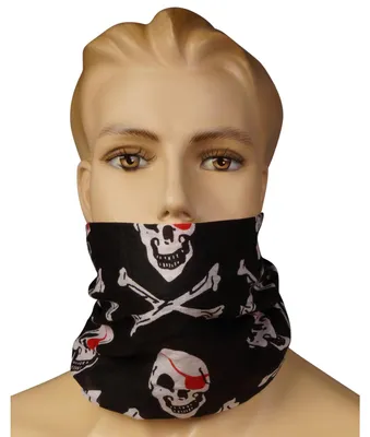 Produktbild von BestSaller 1327 Piraten-Tuch für Kinder, Halstuch, Kopftuch, 100% Baumwolle, mit Totenkopf, schwarz/weiß/rot