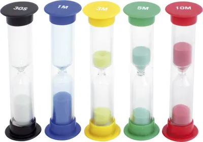 Produktbild von EDUPLAY 120-048 Sanduhren Set, klein 9cm hoch, mehrfarbig, 5-teilig (1 Set)