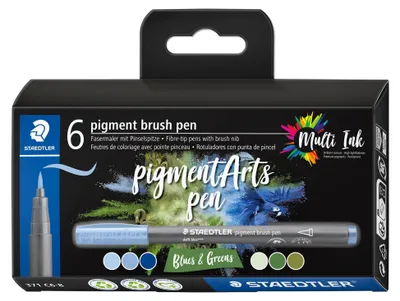 Produktbild von STAEDTLER Fasermaler pigment brush pen "Blues & Greens" 6 Stück im Kartonetui