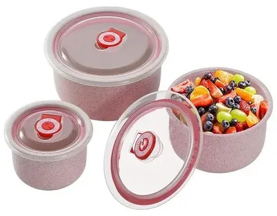 Zdjęcie produktu dla Zestaw 3 hermetycznych pojemników z pokrywkami, bez BPA, zestaw pojemników do przechowywania, w zestawie z pokrywkami, pojemniki na lunch, miseczki nadające się do mikrofalówki, pojemniki do przechowywania, różowe