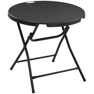 Produktbild von Outsunny Gartentisch, Runder Klapptisch, Ø80 cm Beistelltisch für 4 Personen, Garten Esstisch mit Dekorativer Holzoptik, für Balkon, Terrasse, Dunkelgrau