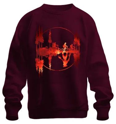 Immagine prodotto di Mountain Bike Foresta Fuoco Riflesso Straniero Demogorgone Regalo Retrò Felpa Unisex Pullover, Borgogna, S