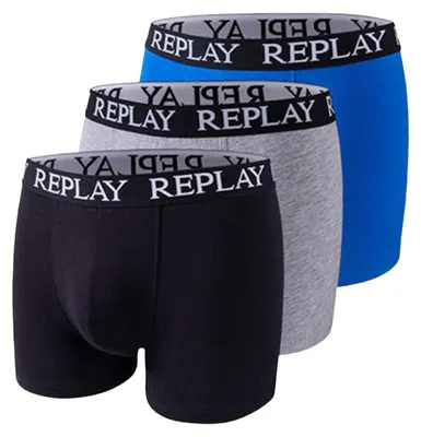 Obrázek produktu pro Replay – boxerky pro muže, šitý rozparek (balení po 3 kusech) NA499 (S) (černá/šedá/tyrkysová)