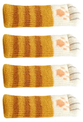 Produktbild von 4er-Set Stuhlbeinüberzüge in Katzenpfotenform, gestrickte Möbelfüße, Bodenschoner, rutschfest, kratzfest, geräuschdämmend, für Hartholzböden