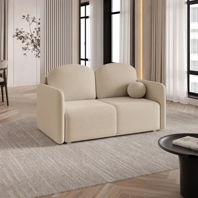 Produktbild von Sofa SUVI II mit Schlaffunktion, Schlafsofa, Wohnzimmersofa, Couch, Soffa, Bettsofa, Bucle-Stoff – Beige QUELLE 05