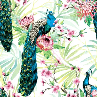Produktbild von 20 Servietten Tropic Peacock - Pfau an tropischen Blumen 33x33cm