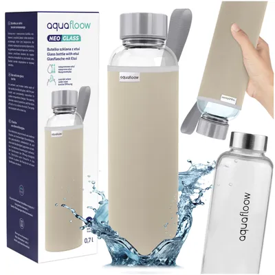 Obrázek produktu pro Aquafloow NeoGlass 700 ml skleněná láhev na vodu – béžové neoprenové pouzdro