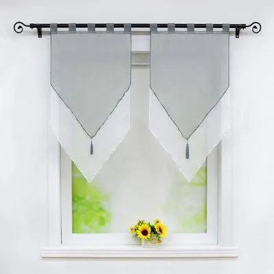 Produktbild von Ibenzoa® Transparente Voile-Bistrogardinen mit Quasten und Schlaufen – 100% Polyester, Grau-Weiß, 60×90 cm, 2er-Set, für Gardinenstange bis 3 cm