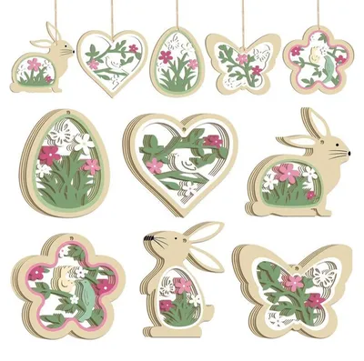 Houten Paasdecoratie 24-tlg. mit Juteband, 6 Motive