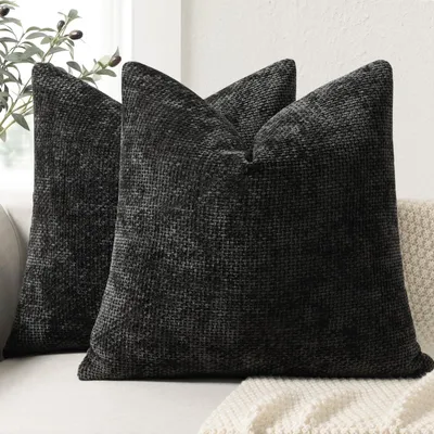 Produktbild von Set mit 2 Kissenbezügen 50x50 cm, schwarzer Chenille, Dekokissen, Sofakissenbezüge