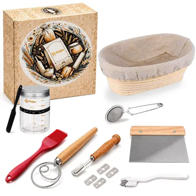 Productafbeelding van Set voor het Maken van Brooddeeg, Rechthoekige Banneton en Bakaccessoires