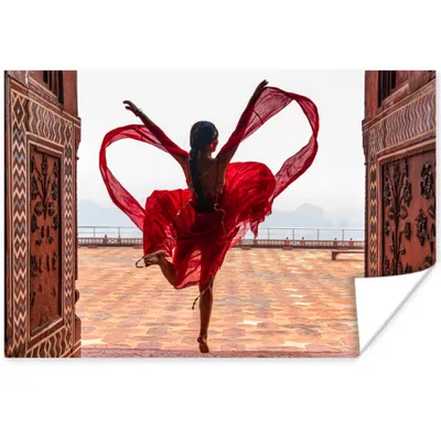 Produktbild von MuchoWow® Poster Taj Mahal - Tanzen - Frau - Rot 120x80 cm - Bilder