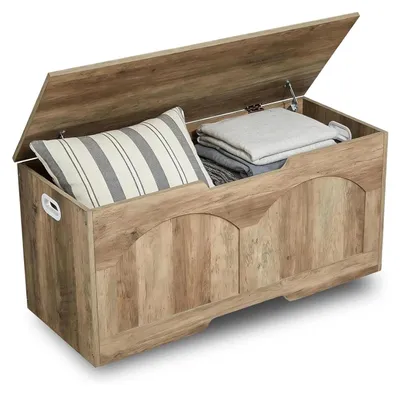 Image de Banc de rangement - Caisse en bois rétro / coffre à jouets - Banc rembourré - Poignée en forme de U - Capacité de charge de 136 kg - Gris