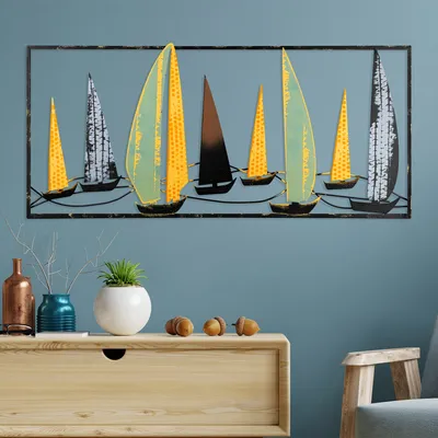 Obrázek produktu pro Wallity, Yelkenli 3, Dekorativní kovový doplněk na zeď, 100 % KOV, Vícebarevná, 40 x 90 cm