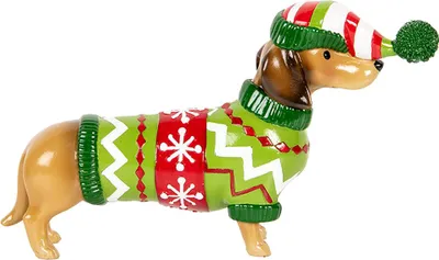 Produktbild von Clayre & Eef Weihnachtsdekorationsfigur Hund Dackel 24x5x14 cm Braun Kunststoff