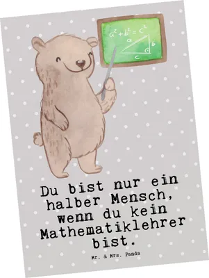 Produktbild von Mr. & Mrs. Panda Postkarte Mathematiklehrer Herz - Grau Pastell - Geschenk, Ansichtskarten, Lehrer, Witzig, Fotokarte, Lustig, Grußkarte, Mathe, Ansichtskarte, Spruch