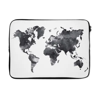 Produktbild von MuchoWow® Laptop Hülle 13 Zoll Weltkarte - Aquarell - Schwarz - Weiß Laptoptasche - Laptophülle - Sleeve - Rundumschutz