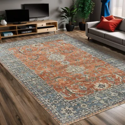 Produktbild von Soliel Bedruckter Teppich Chenille-Druck Maschinell Hergestellt 120x180 cm, Waschbarer Teppich Wohnzimmer, Vintage Teppich Schlafzimmer