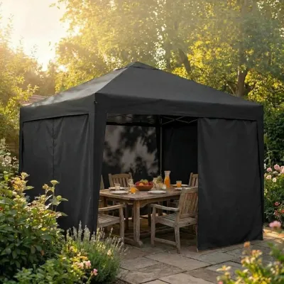 Produktbild von 3x3 m Faltpavillon - Pop Up Zelt - Schnellaufbau Für 1 Person - Wasserdach Mit 4 Seitenwänden - Höhenverstellbares Stahlgestell - Schwarz