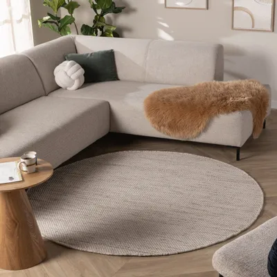 Produktbild von Volero - Wollteppich Rund- Bliss Beige Meliert - Ø160 cm - Wohnzimmer, Schlafzimmer - Industrielle, Ländlich, Skandinavisch, Japandi