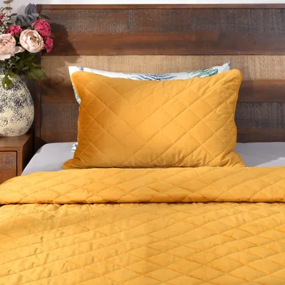 2-tlg. Dekenset 180x260 cm / 50x70 cm Gelb, Polyester