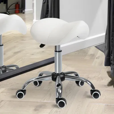 Immagine prodotto di Sgabello girevole regolabile in altezza con rivestimento in Pelle finta, sgabello da lavoro Sgabello girevole per ufficio e casa, bianco
