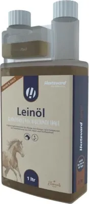 Produktbild von Futterzusatz für Pferde, kaltgepresstes Leinöl mit Omega-3- und 6-Fettsäuren, 1l und 5l