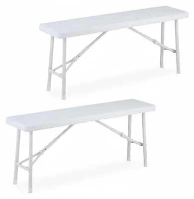 Obrázek produktu pro Relaxdays Sada 2 pivních lavic, skládací, plast, ocel, kempingová lavice, na balkon a do zahrady, VxŠxH: 42 x 100 x 25 cm, bílá
