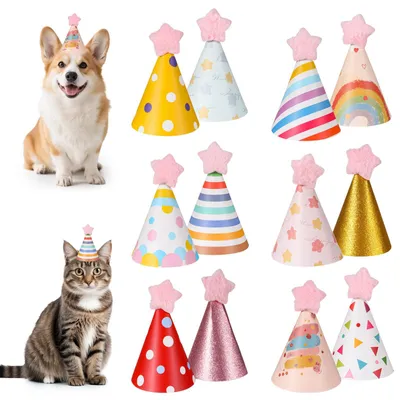 Imagen del producto de Sombreros de fiesta mini para peluches, 12 unidades, de colores variados, con estrellas y pompones, accesorios para fiestas de mascotas