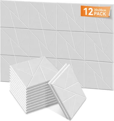 Image de LARS360 Blanc Set de 12 panneaux acoustiques 30x30cm motif en V, panneaux muraux insonorisants, isolation acoustique, absorbeur de son pour studio Home Gaming