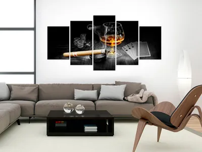 Produktbild von Akustikbild Alkohol Zigarre 200x100 cm Bilder Akustikschaum Hochleistungsschallabsorber Schallschutz Leinwand 5 tlg Wandbild Raumakustik Schalldämmung i-A-0101-b-o