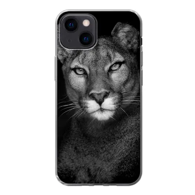Produktbild von MuchoWow® Handyhülle Schutzhülle Hülle für iPhone 13 mini Porträtfoto eines Pumas auf schwarzem Hintergrund Silikon Softcase Handy Hülle - Softcase