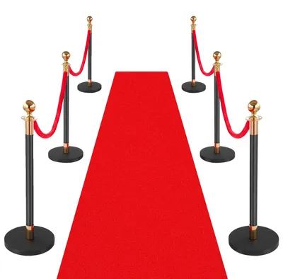 Productafbeelding van VEVOR Afsluitpalen, 6-delig, set met rode loper (10 meter) en 4 rode fluwelenlinten (1,5 meter), afzetstandaard met navulbare voet, geschikt voor concerten, tentoonstellingen, hotels, bioscopen (zwart)