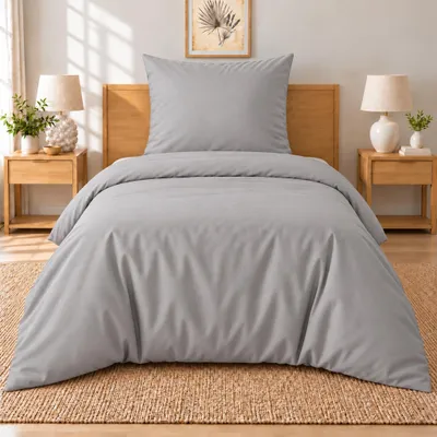 Produktbild von Buymax unifarben Bettwäsche 135x200 cm, 2-tlg, 100% Baumwolle Renforcé, Grau