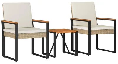Produktbild von Gartenmöbel Set 3 pcs Beige und Cremeweiß Poly-Rattan